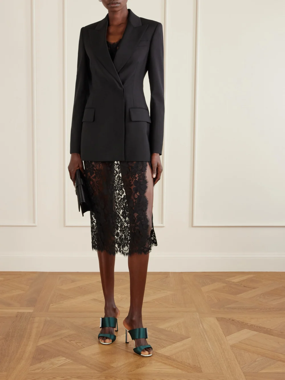 Roger Vivier Trompette 85 Crystal-embellished Satin Mules, styled view
