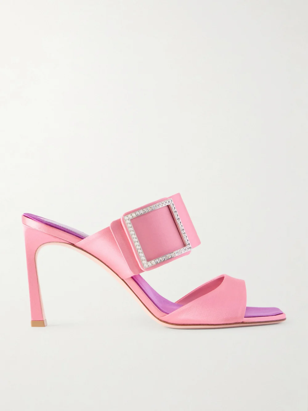 Roger Vivier Trompette 85 Crystal-embellished Satin Mules in pink
