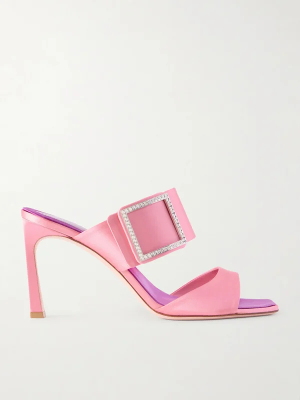 Roger Vivier Trompette 85 Crystal-embellished Satin Mules