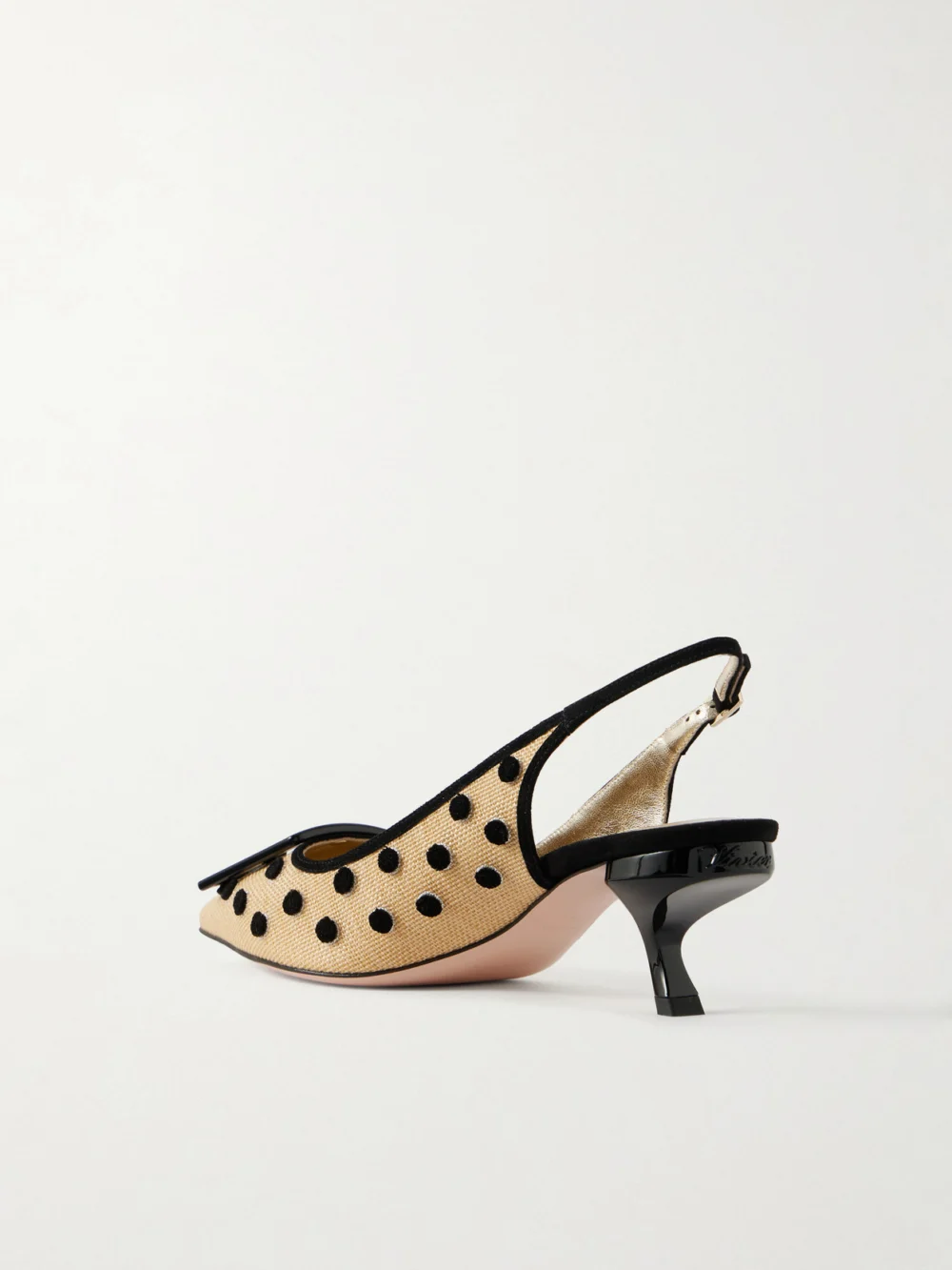 Back view of the Roger Vivier Virgule 55 Suede-trimmed Polka-dot Slingback Pumps