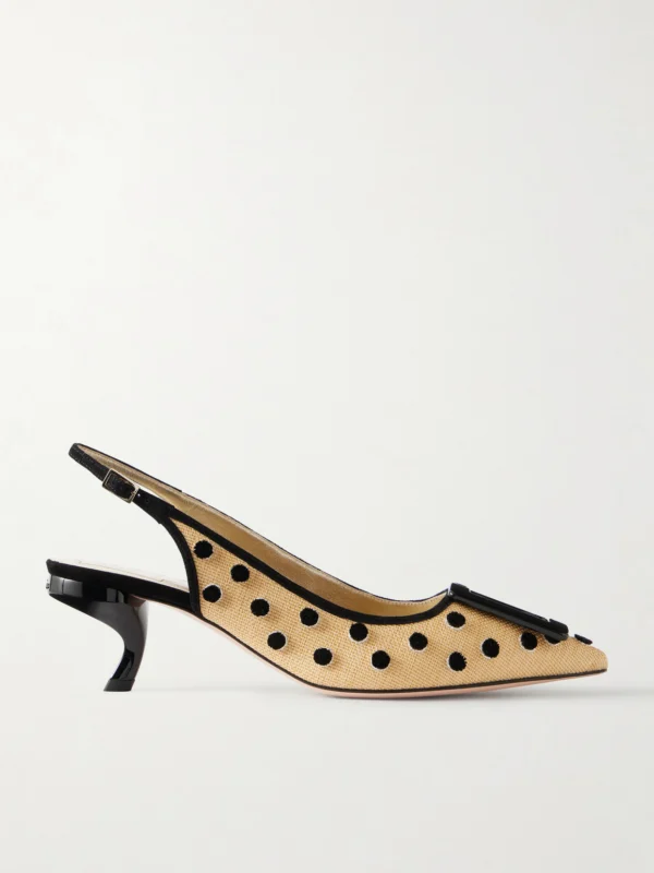 Roger Vivier Virgule 55 Suede-trimmed Polka-dot Slingback Pumps