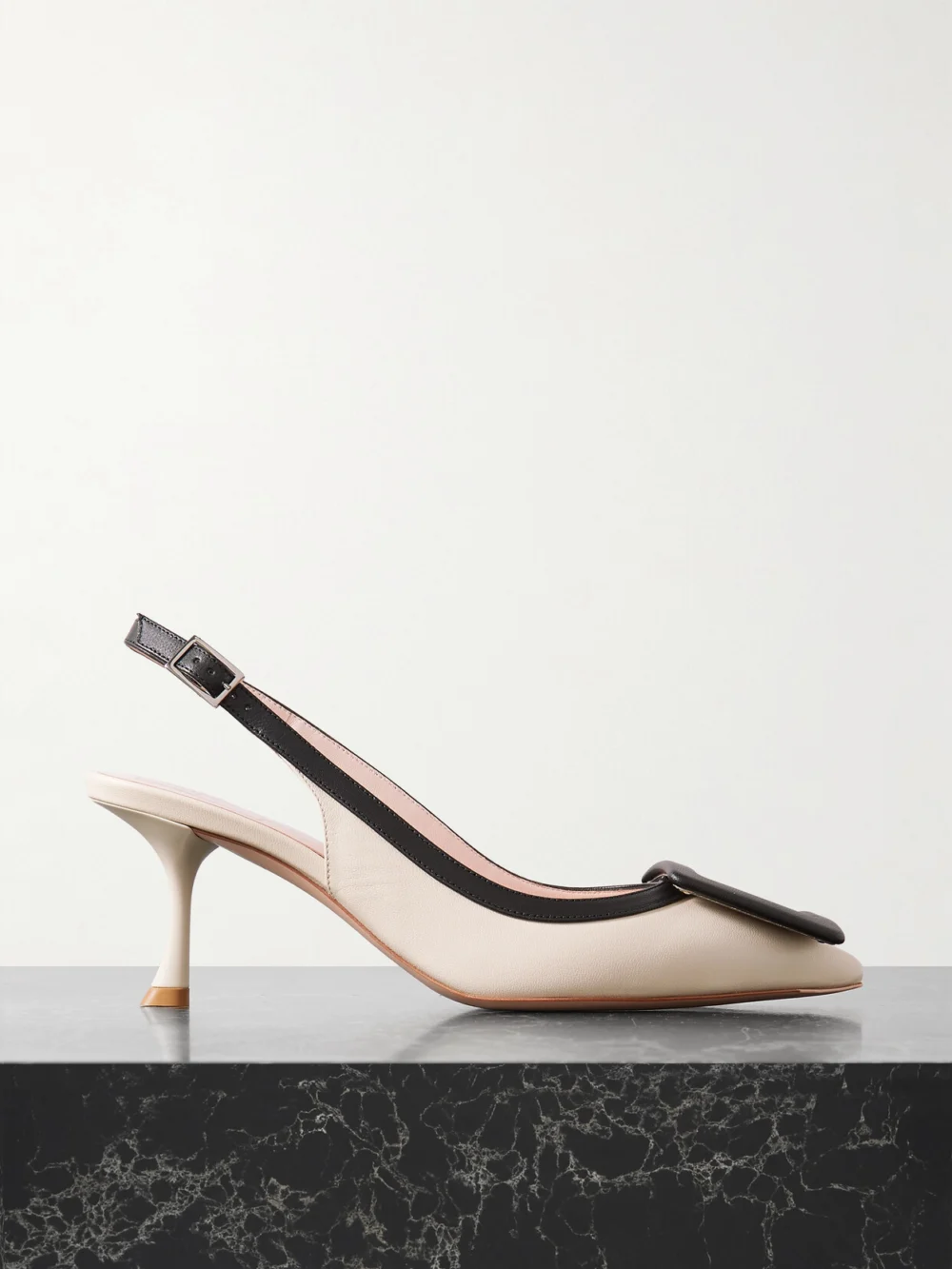 Roger Vivier Viv in the City 65 Two-tone Leather Point-toe Slingback Pumps in white