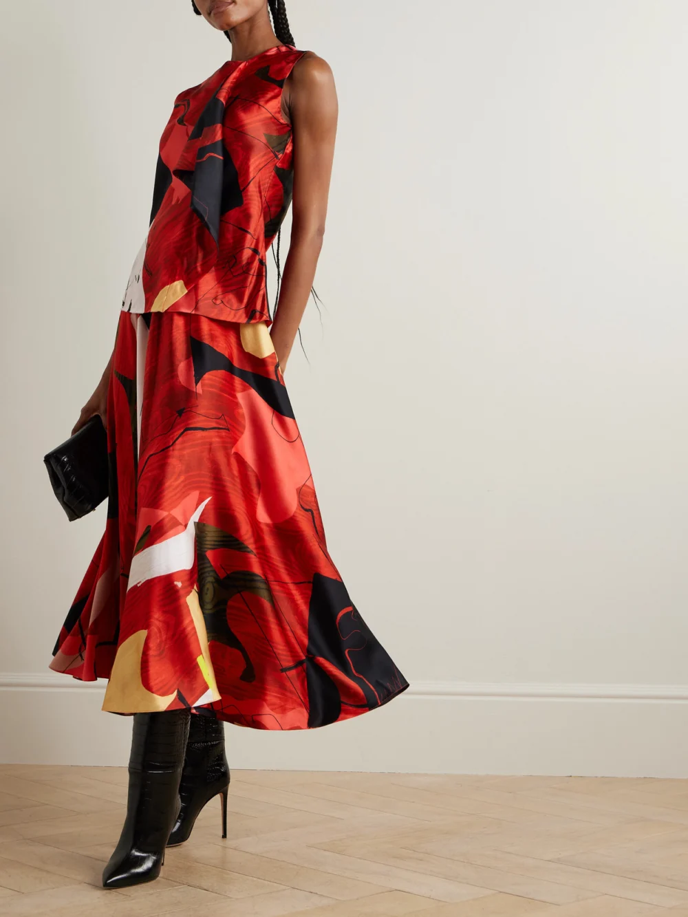 Roksanda Ameera Printed Satin Midi Skirt, worn by a model