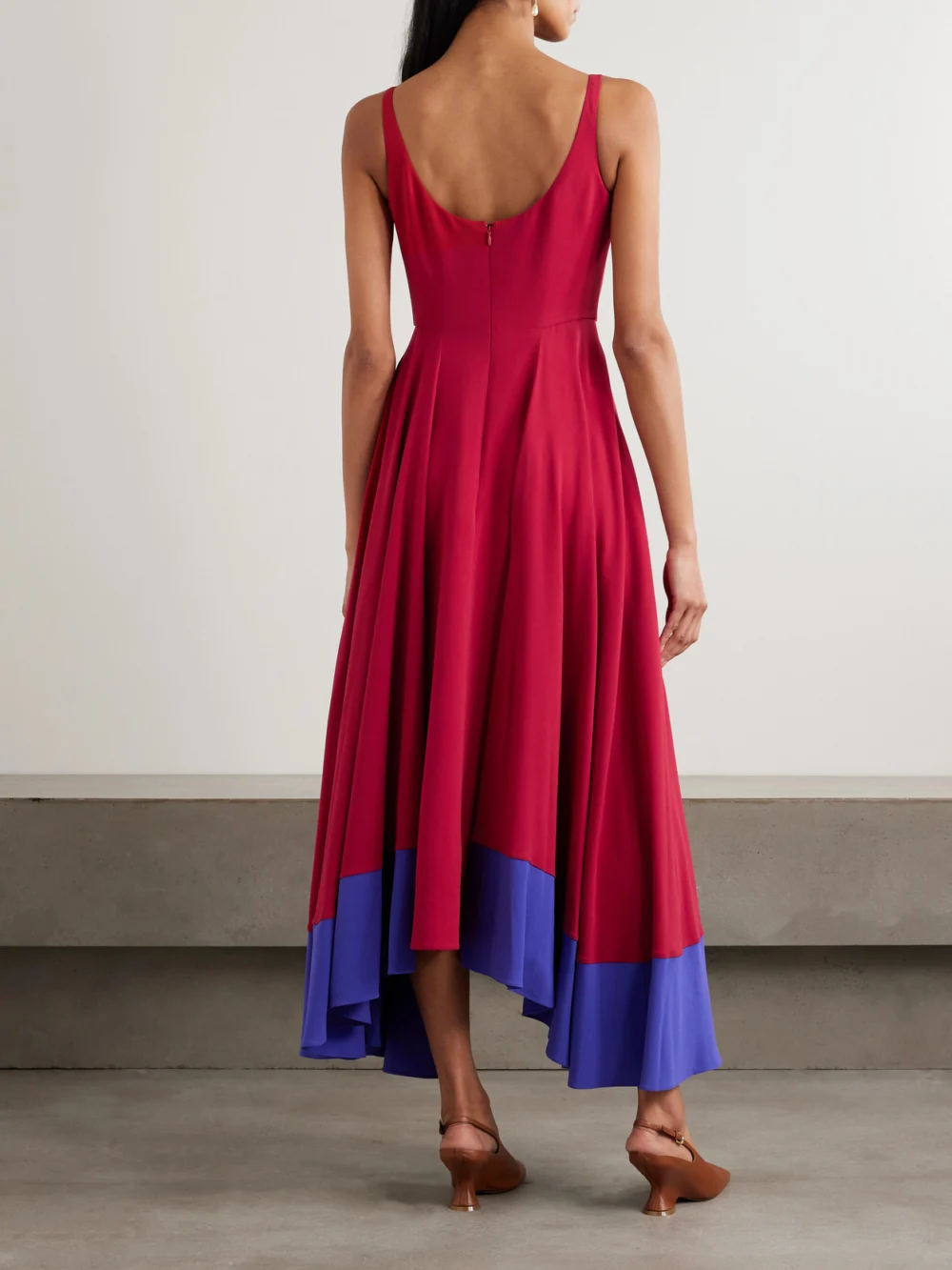 Back view of the Roksanda Awn Asymmetric Two-tone Crepe Dress
