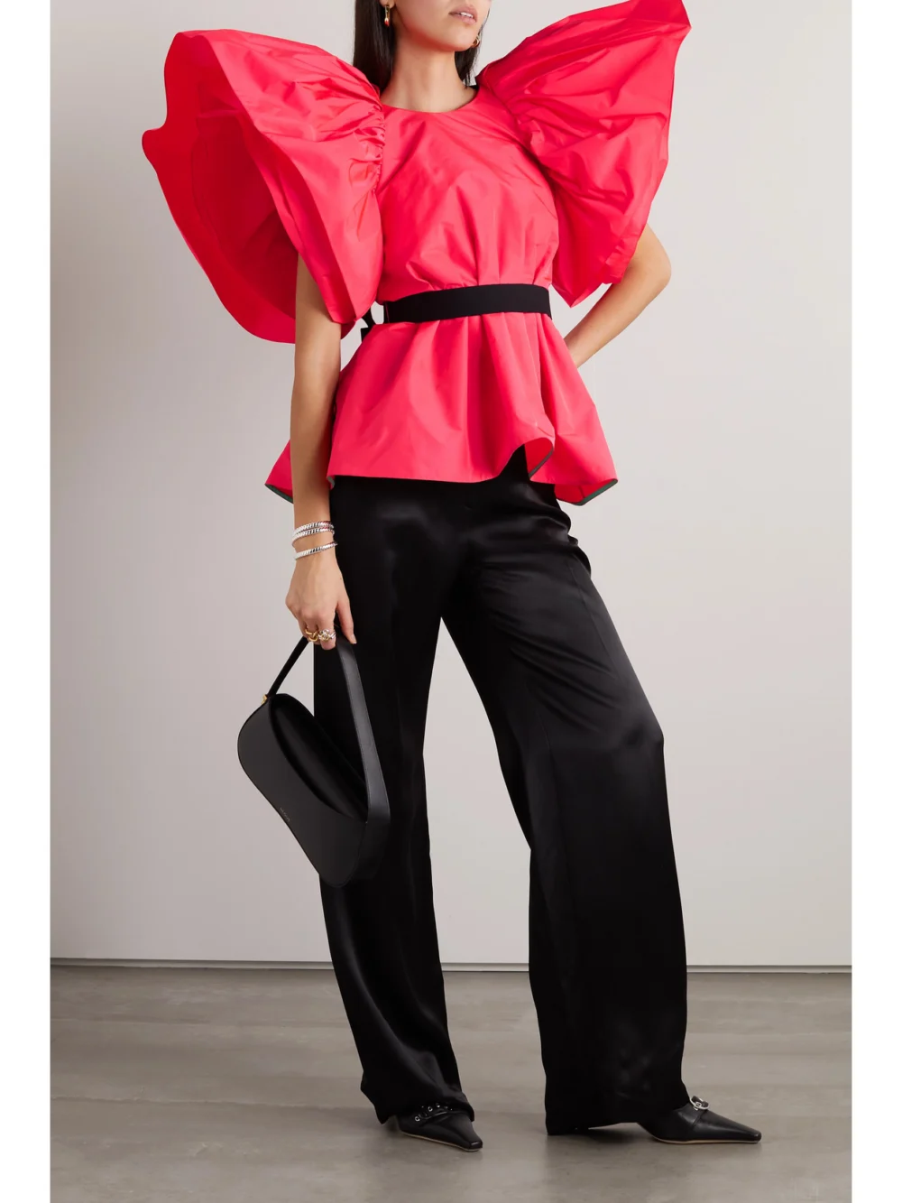 Roksanda Belted Taffeta Top, worn by a model