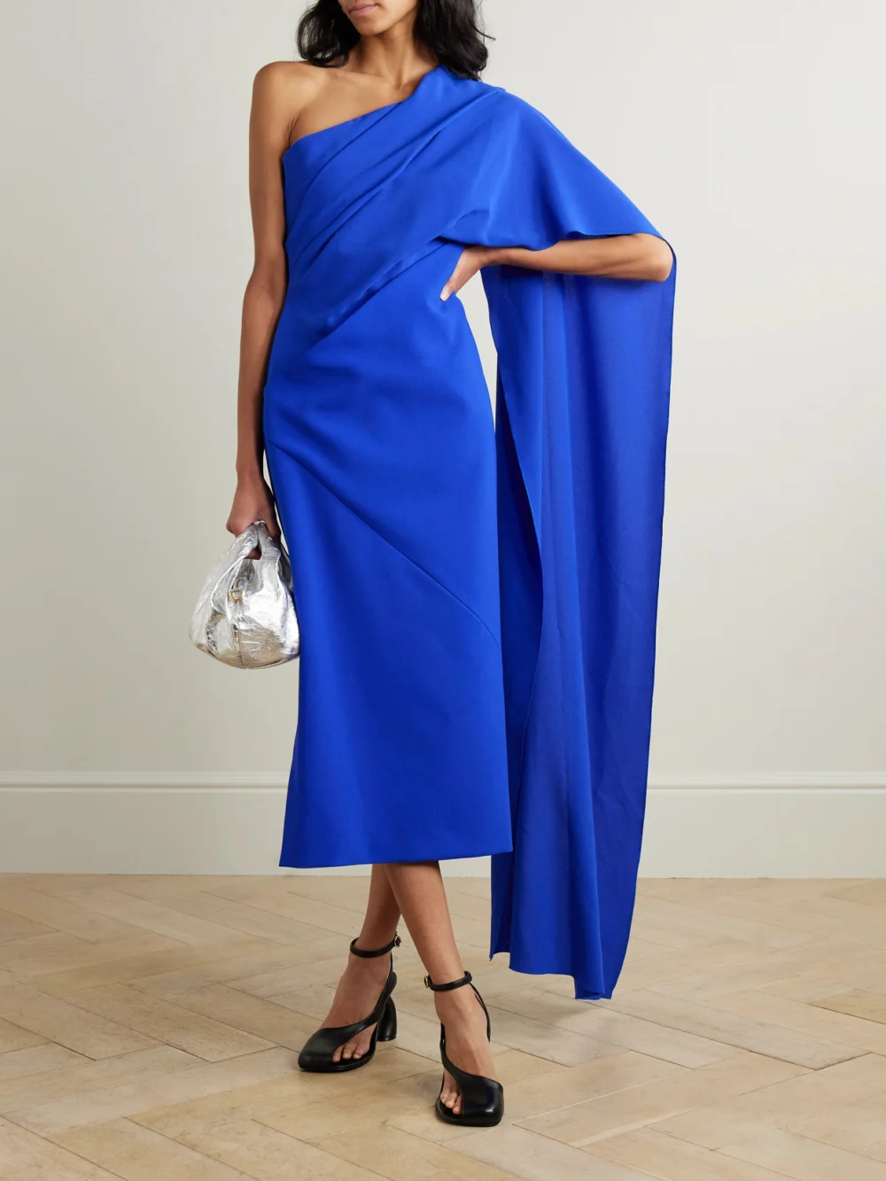Roksanda Cape-effect Draped Crepe Midi Dress, worn by a model