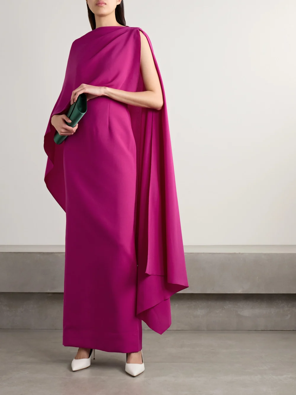 Roksanda Demetria Cape-effect Pleated Crepe Gown, worn by a model