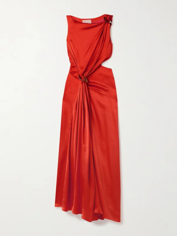 Roksanda Fauna Cutout Embellished Gathered Silk-satin Maxi Dress