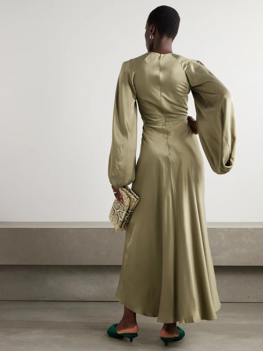 Back view of the Roksanda Koda Draped Cape-effect Silk-satin Maxi Dress