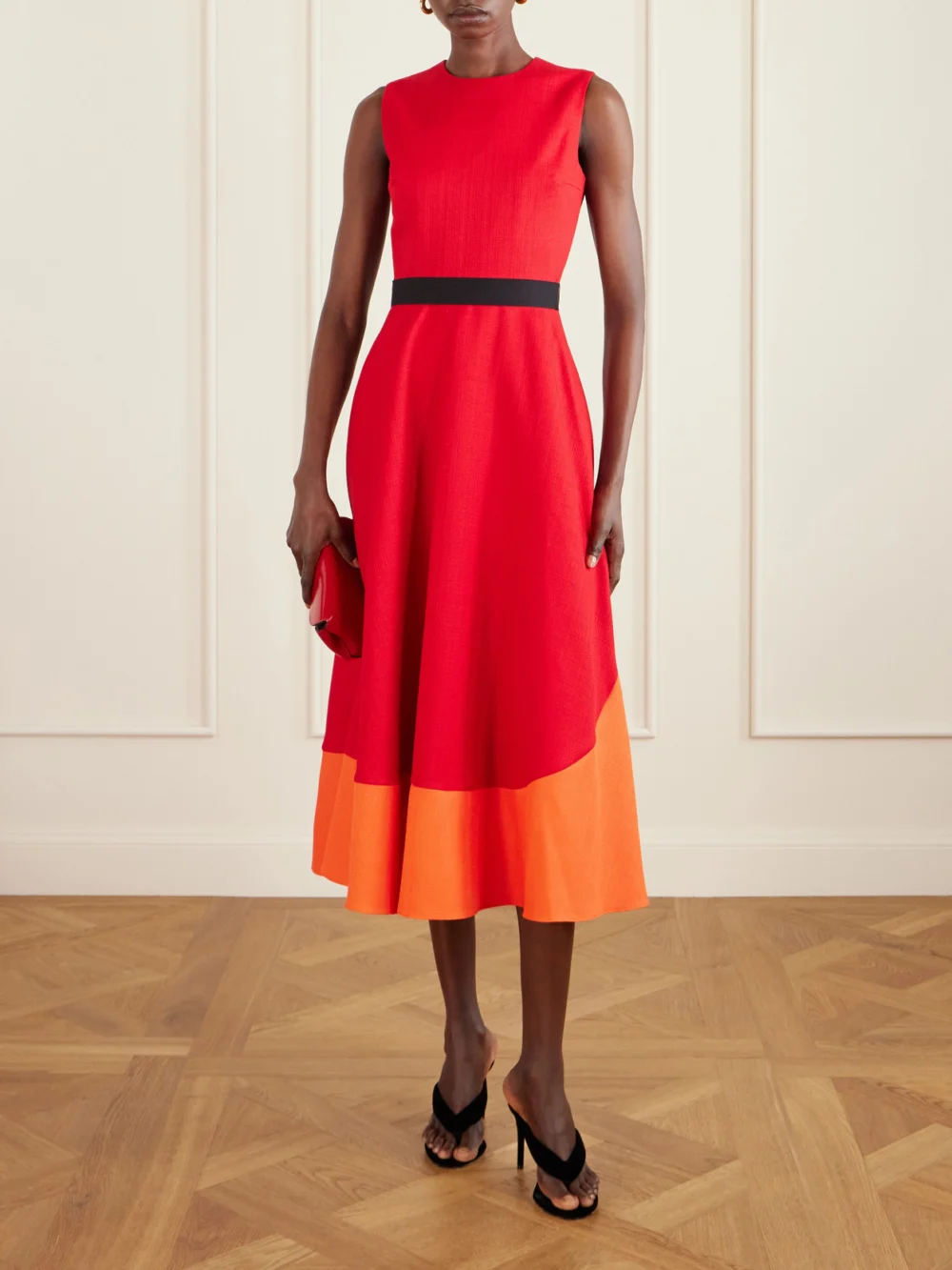 Roksanda Mire Belted Woven Midi Dress, worn by a model