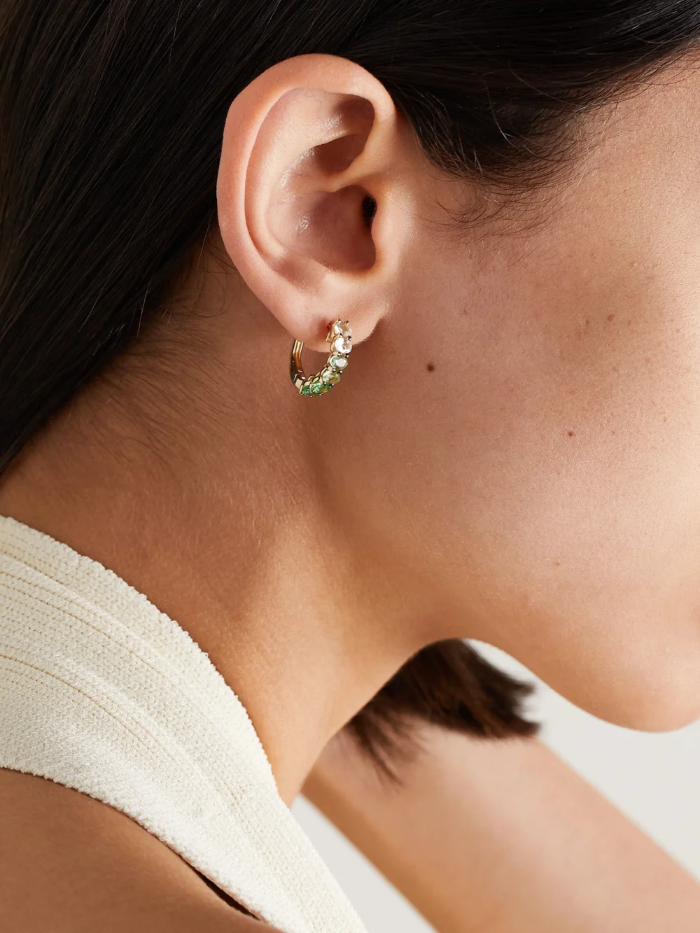Roxanne First 14-karat Gold Sapphire Hoop Earrings, styled view