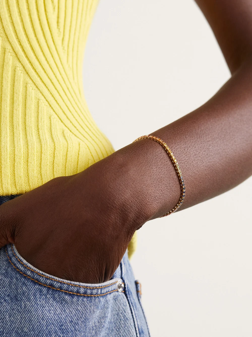Roxanne First 14-karat Gold Sapphire Tennis Bracelet, styled view