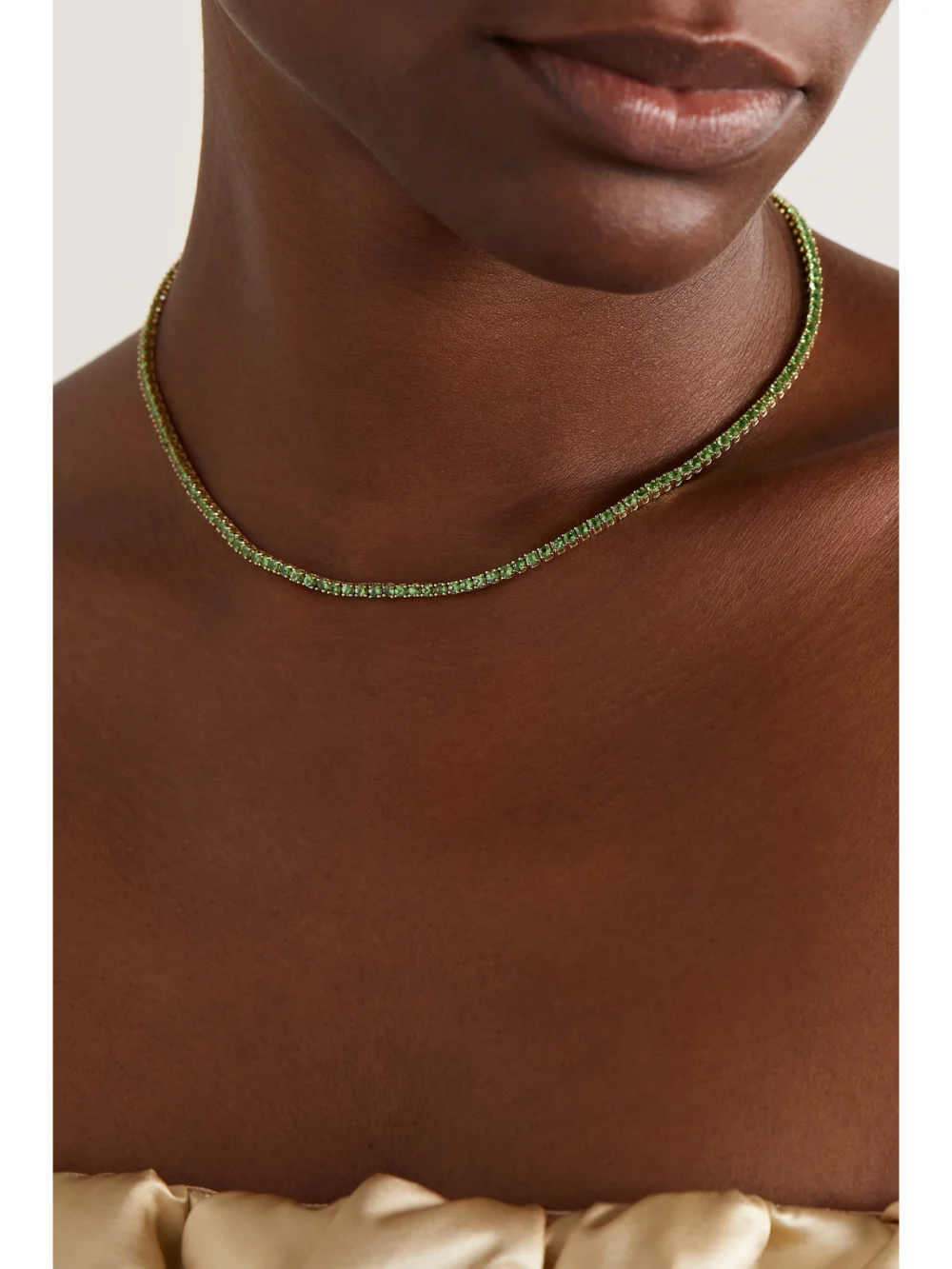 Roxanne First 14-karat Gold Tsavorite Tennis Necklace, styled view