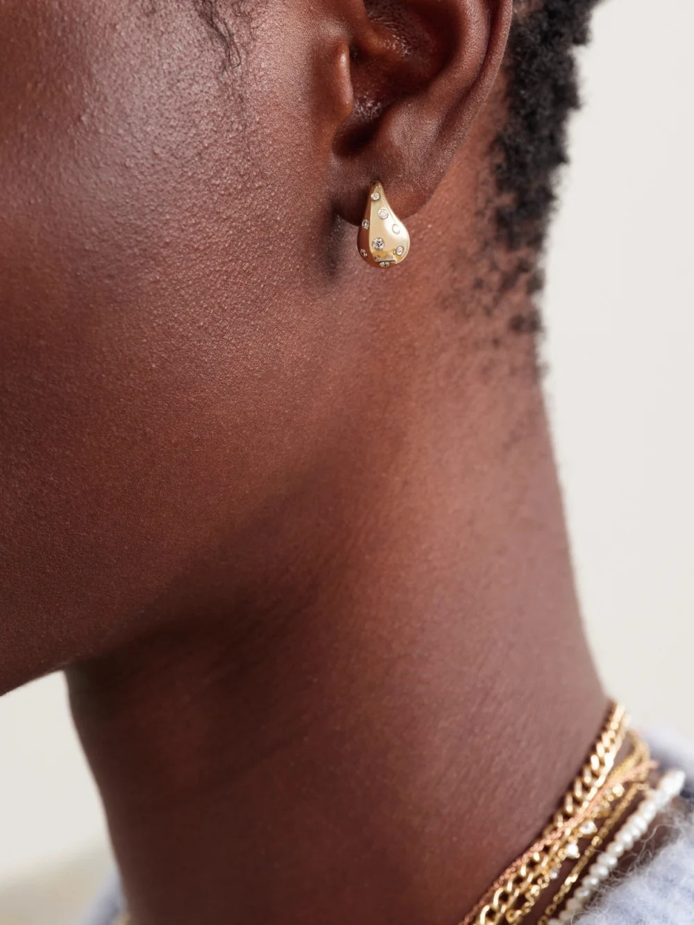Roxanne First Happy Tears 14-karat Gold Diamond Earrings, styled view