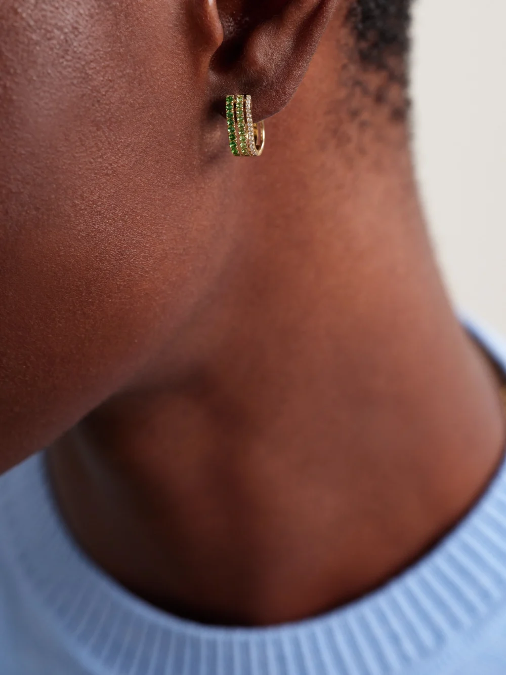 Roxanne First Triple 14-karat Gold, Garnet and Diamond Hoop Earrings, styled view
