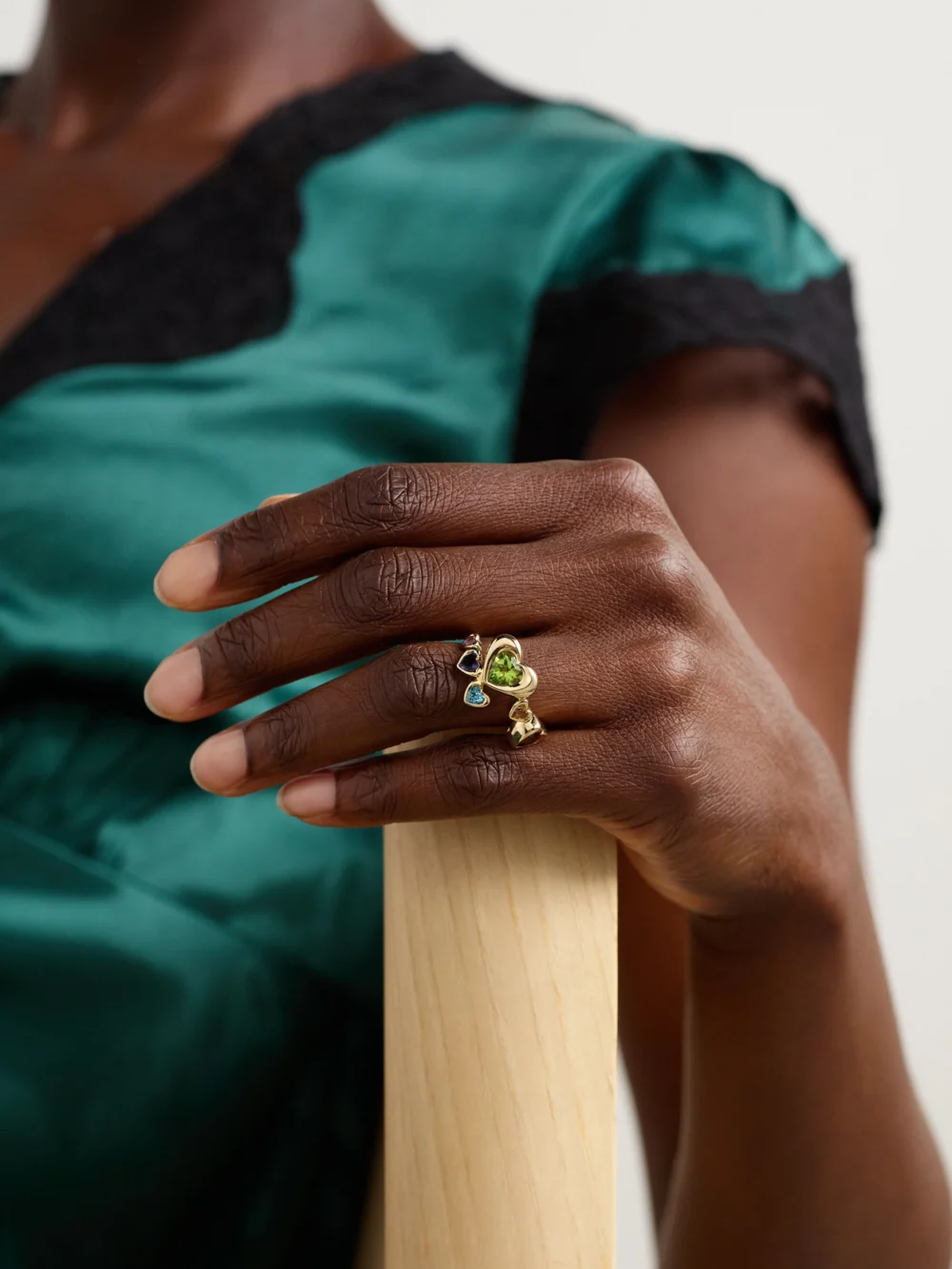 Roxanne First Twisted Heart Stack 14-karat Gold Multi-stone Ring, styled view