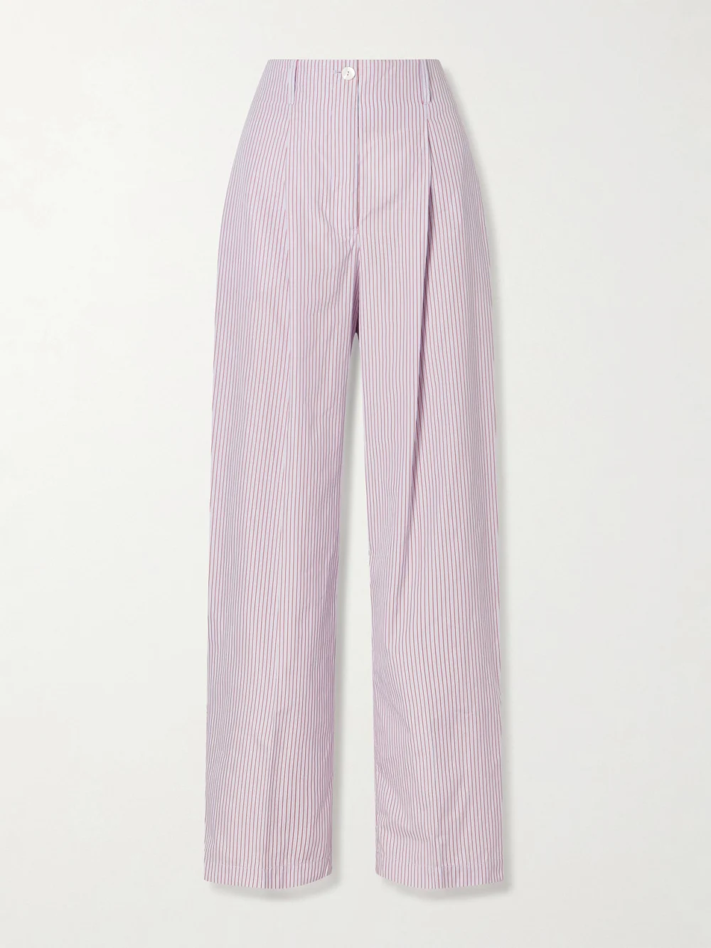 Rùadh Dean Pleated Striped Organic Cotton-poplin Wide-leg Pants in purple