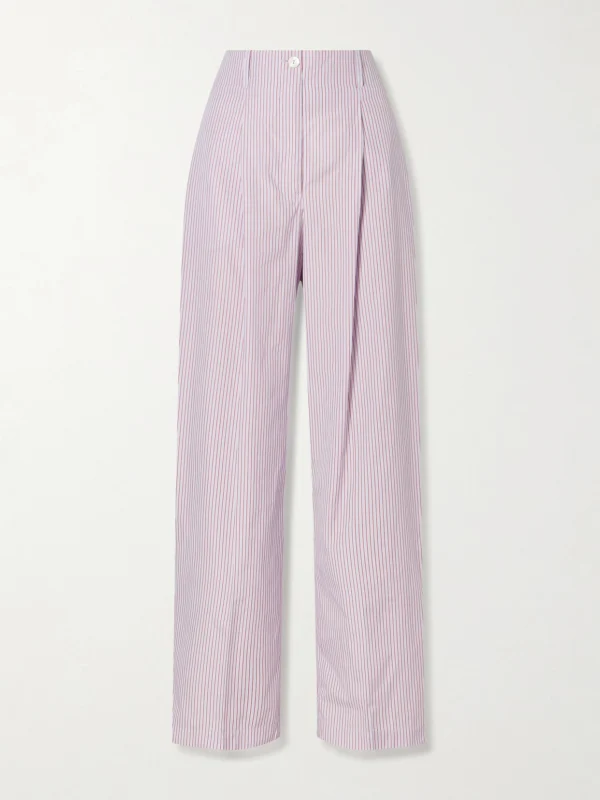 Rùadh Dean Pleated Striped Organic Cotton-poplin Wide-leg Pants