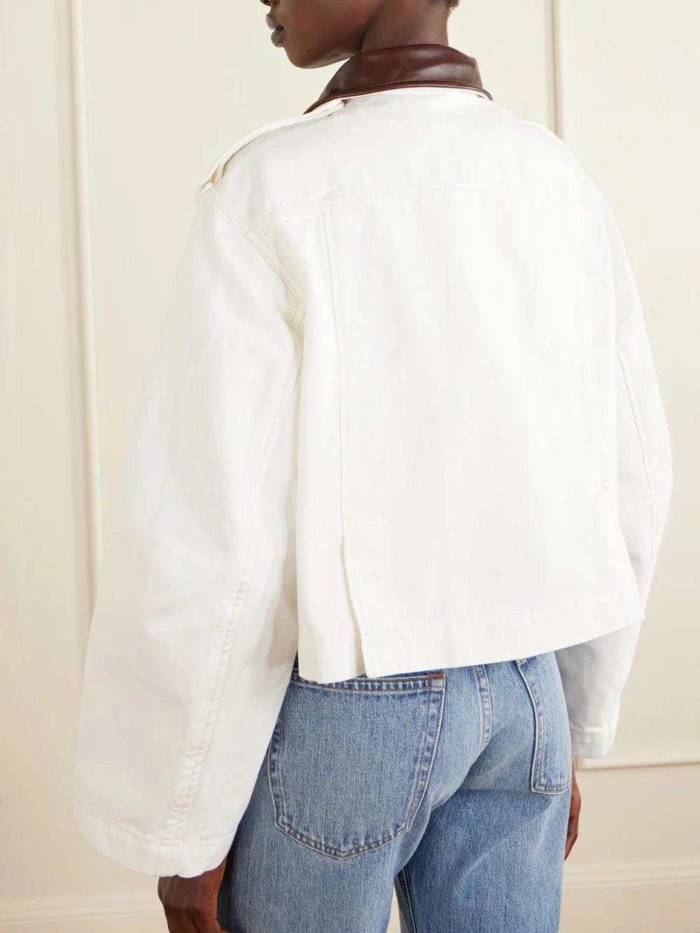 Back view of the Rùadh Henderson Leather-trimmed Regenerative Cotton-canvas Jacket
