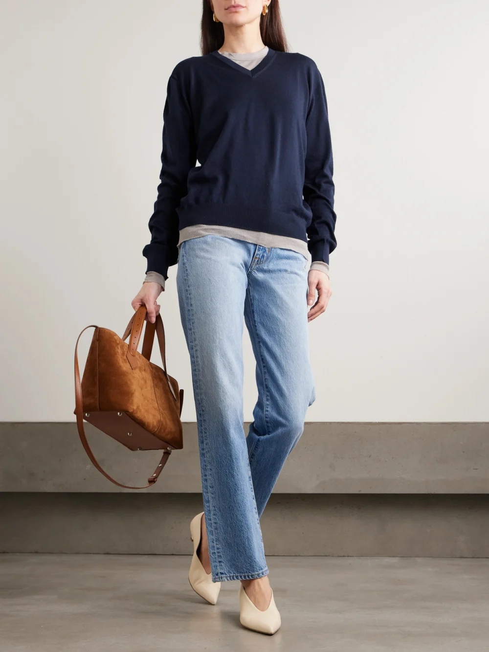 Rùadh Oscar Embroidered Merino Wool Sweater, worn by a model