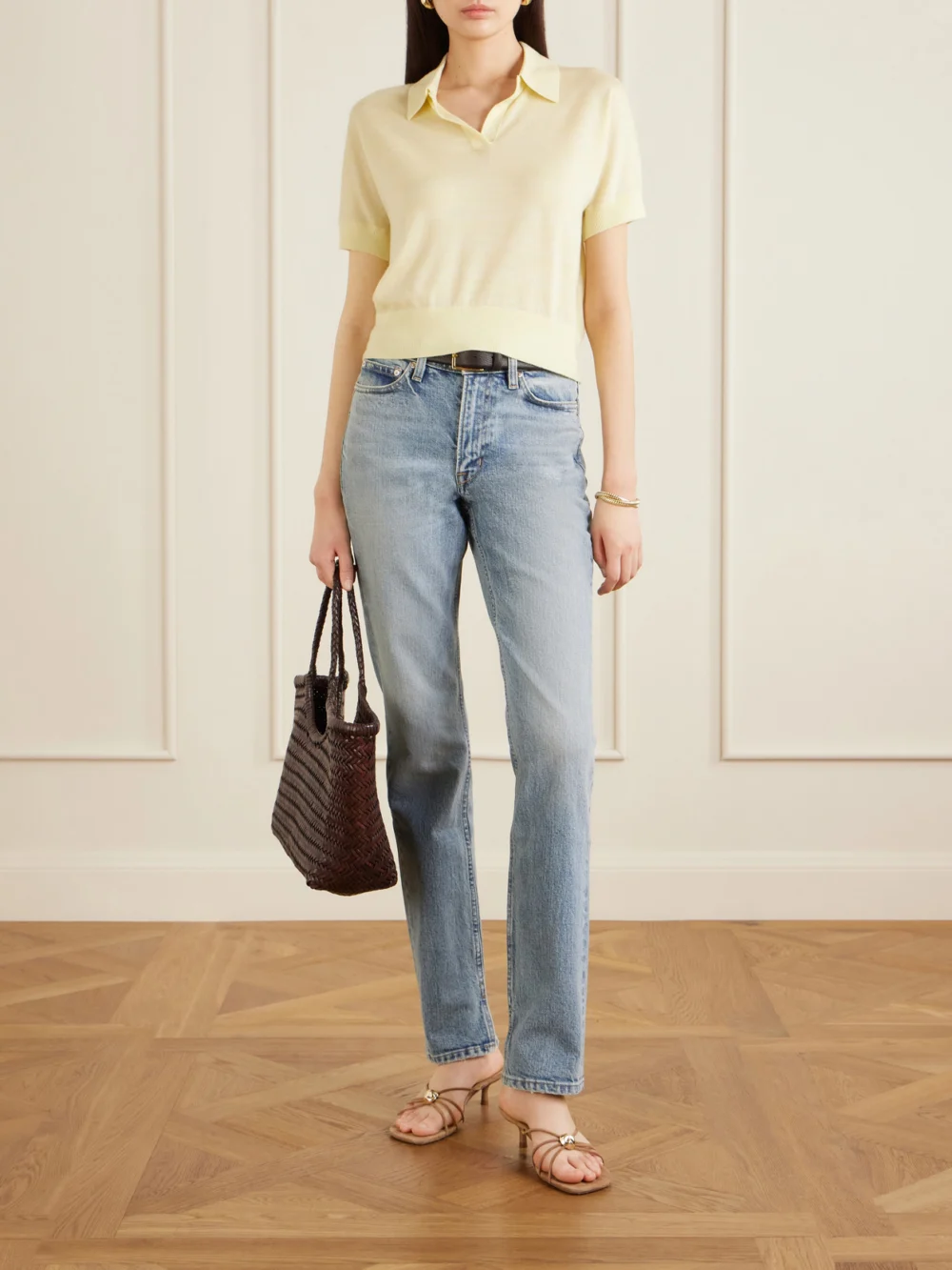 Rùadh The Cecile Mid-rise Straight-leg Jeans, worn by a model