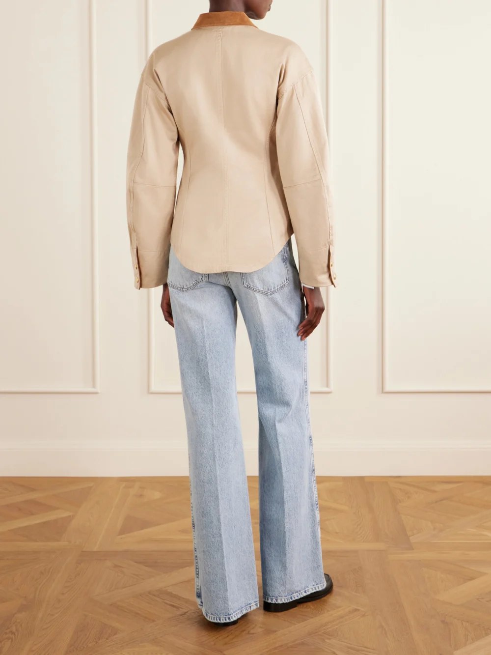 Back view of the Rùadh The Lennox Suede-trimmed Organic Cotton-twill Jacket