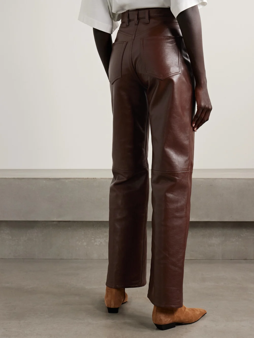 Back view of the Rùadh The Quinn Leather Straight-leg Pants