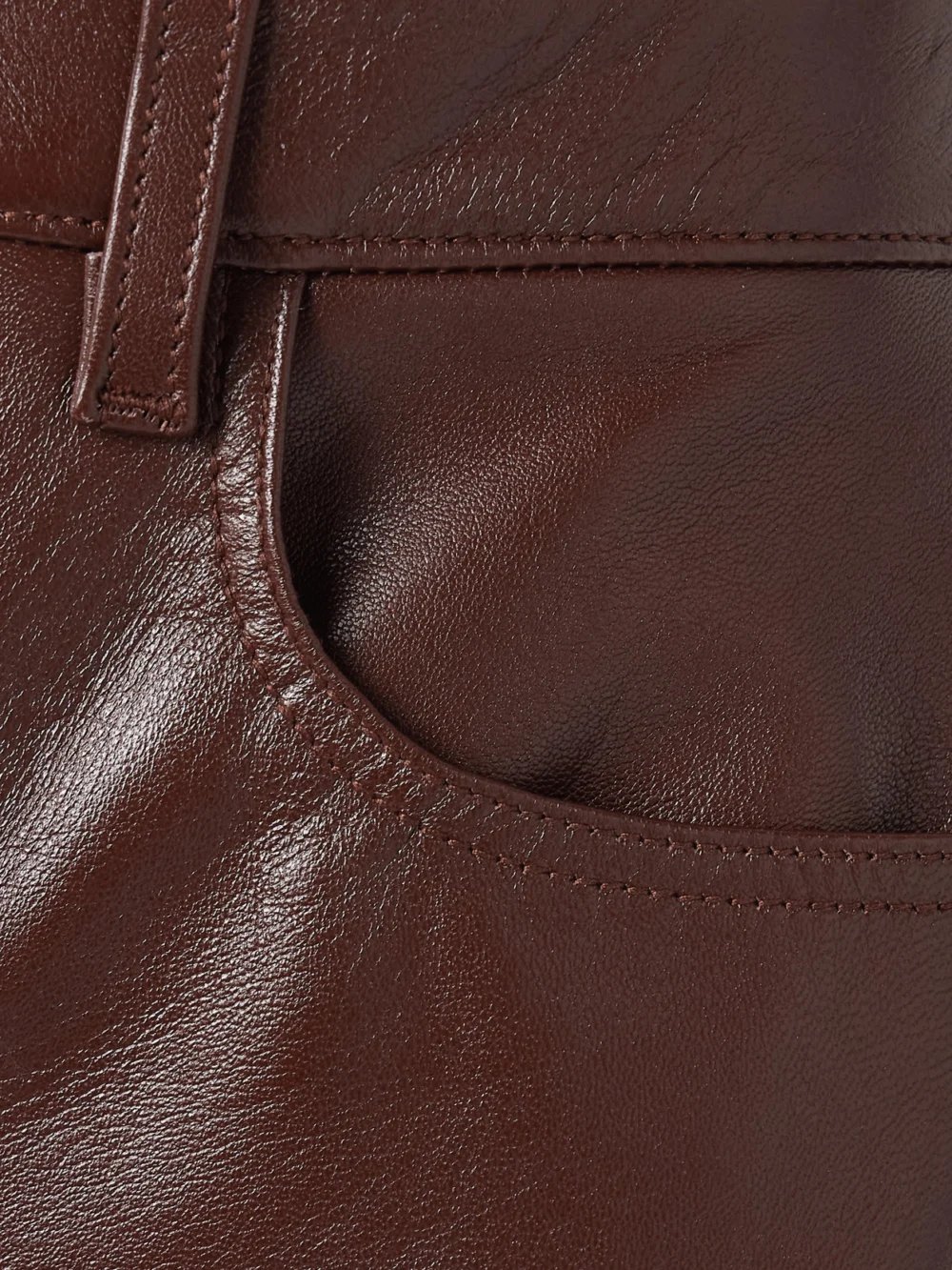 Close-up detail of the Rùadh The Quinn Leather Straight-leg Pants