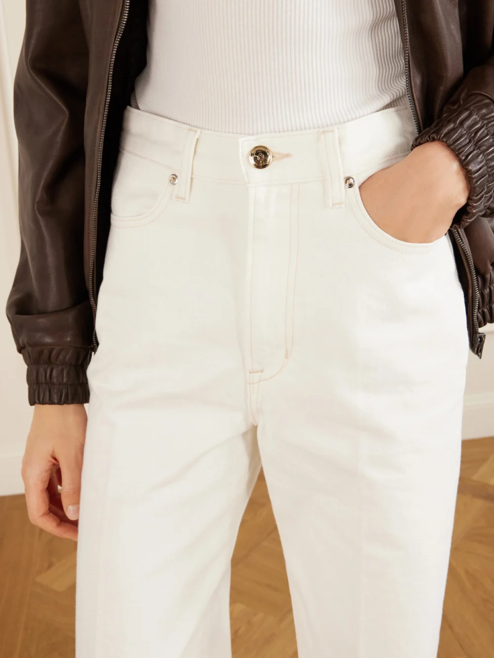 Close-up detail of the Rùadh The Quinn Straight-leg Jeans