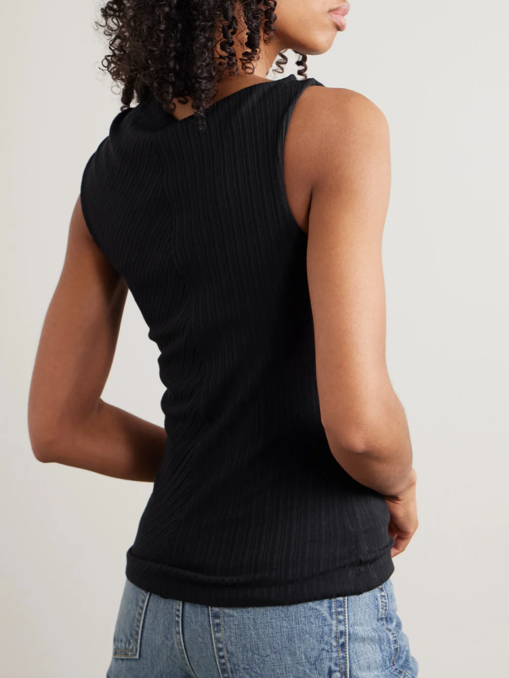Back view of the Rùadh Toga Draped Ribbed Organic Cotton and Modal-blend Top