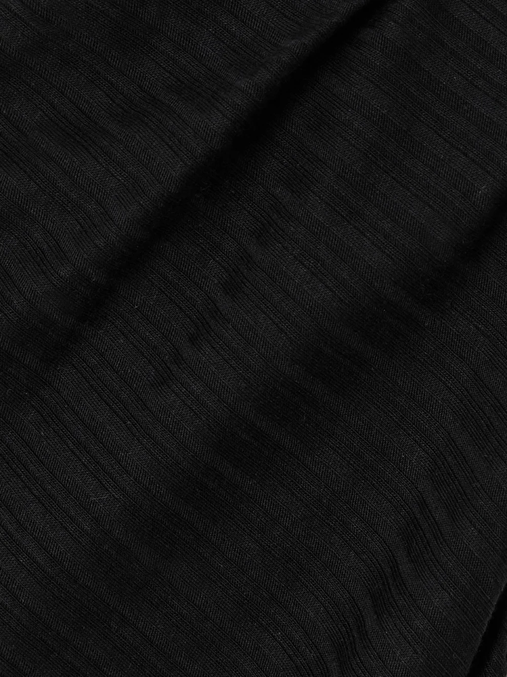 Close-up detail of the Rùadh Toga Draped Ribbed Organic Cotton and Modal-blend Top