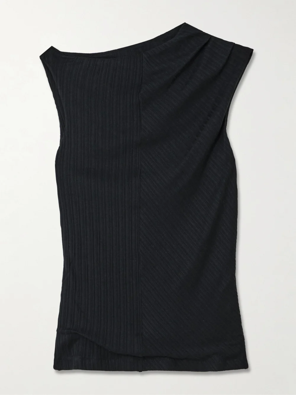 Rùadh Toga Draped Ribbed Organic Cotton and Modal-blend Top in black