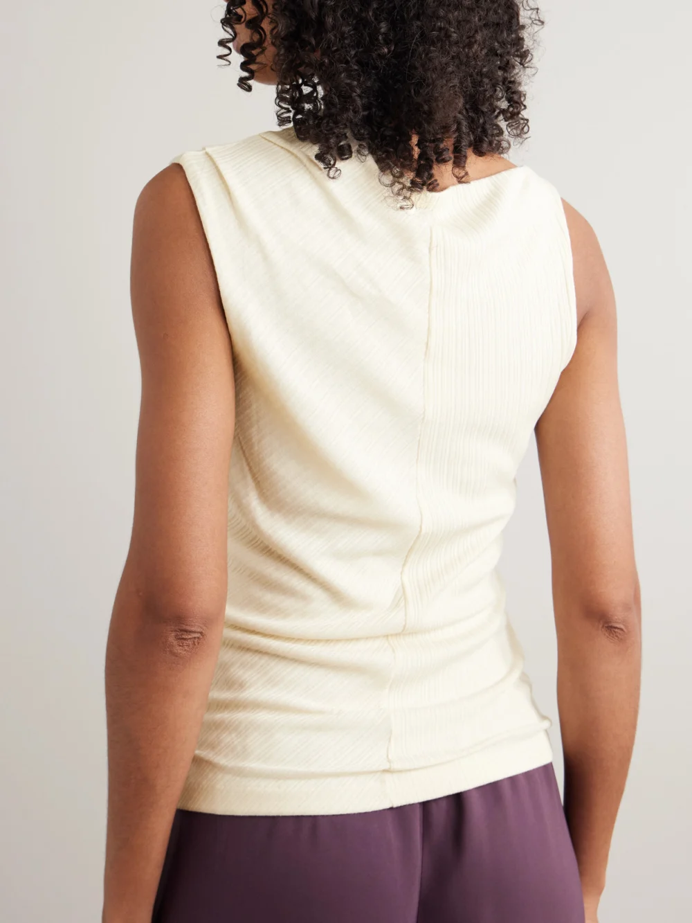 Back view of the Rùadh Toga Draped Ribbed Organic Cotton and Modal-blend Top