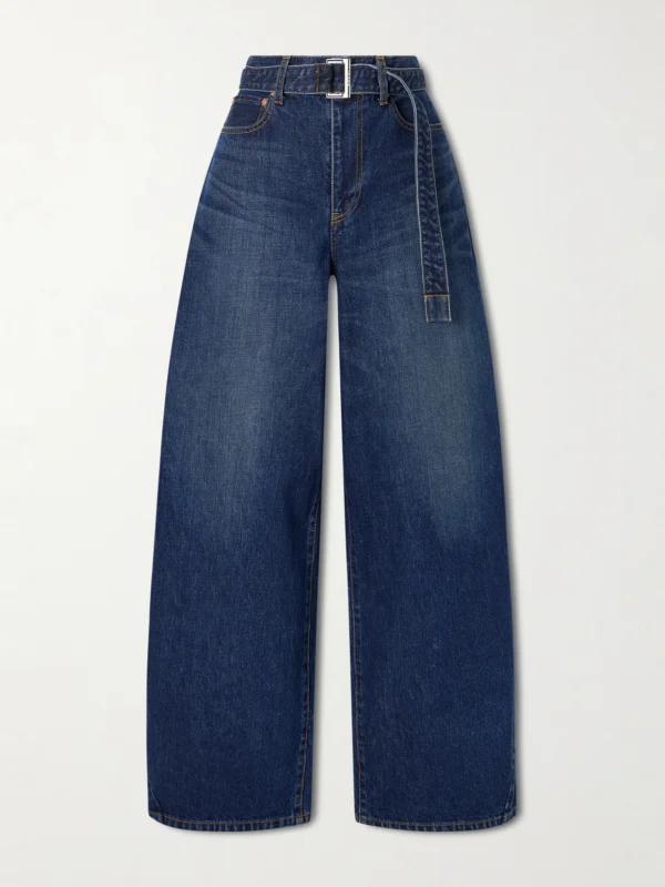 Sacai Belted High-rise Barrel-leg Jeans