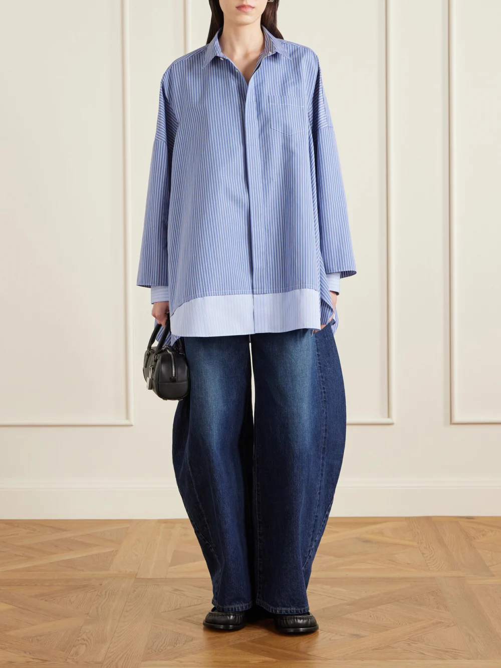 Sacai Belted High-rise Barrel-leg Jeans