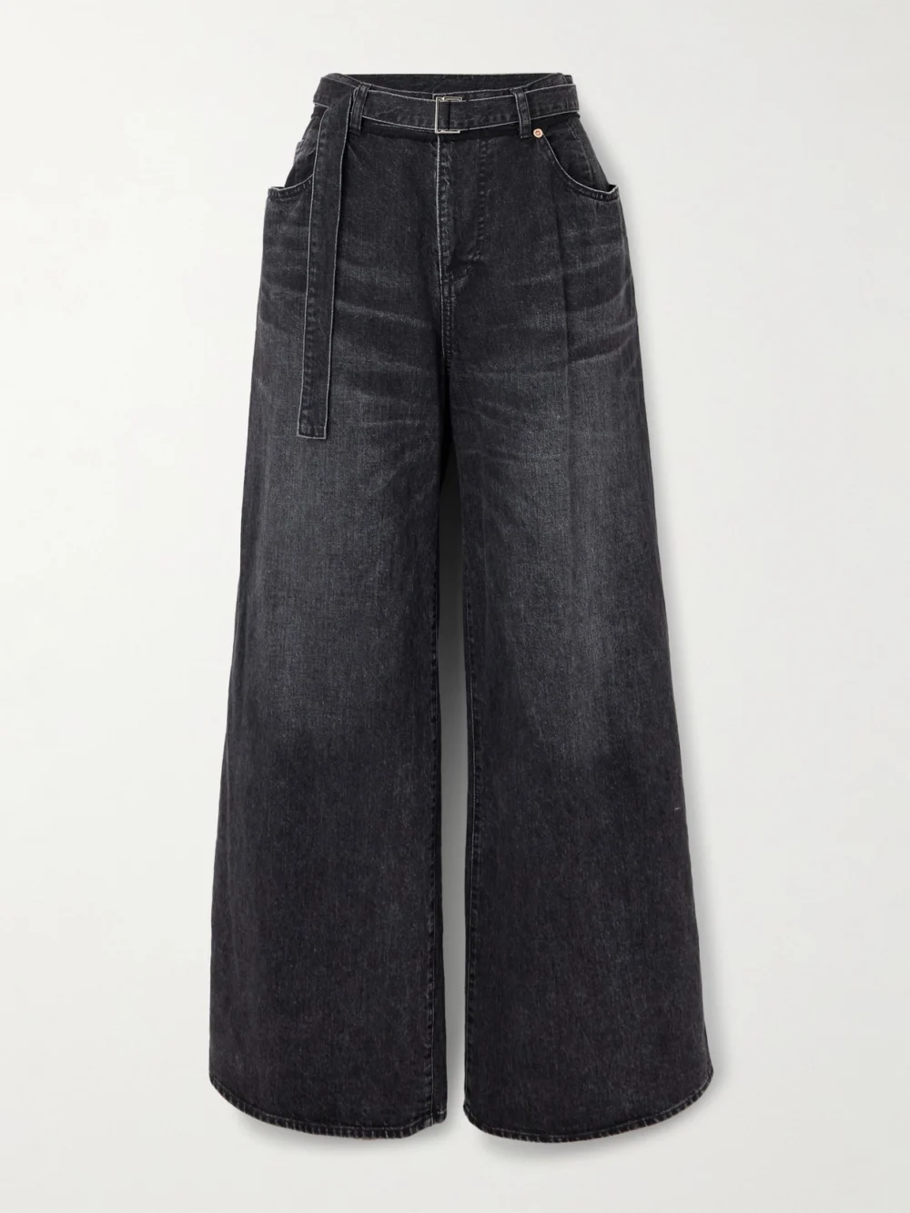 Sacai Belted High-rise Wide-leg Jeans in black