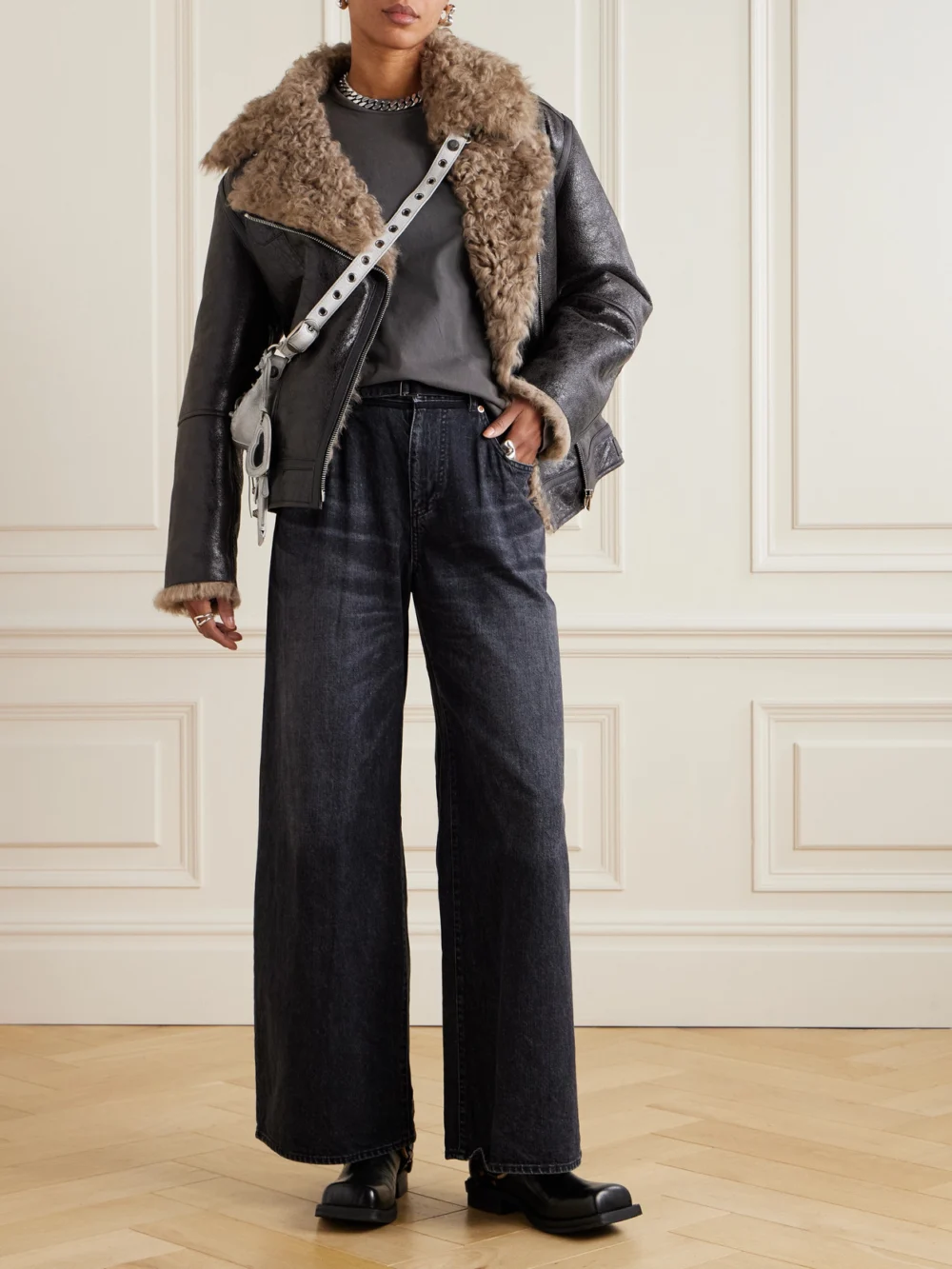 Sacai Belted High-rise Wide-leg Jeans, worn by a model
