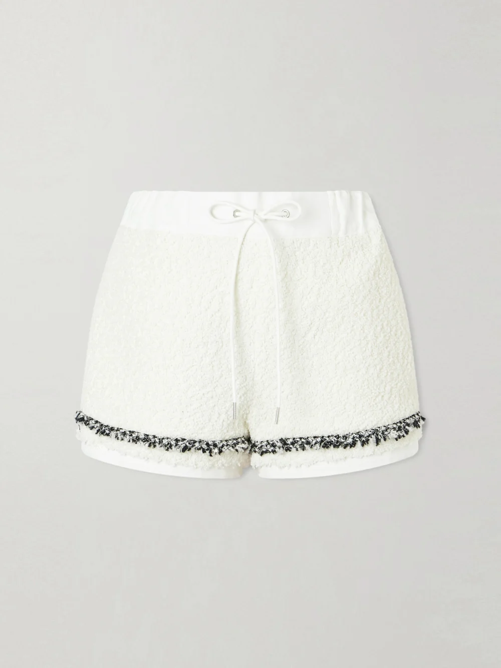 Sacai Canvas-trimmed Bouclé-tweed Shorts in off-white