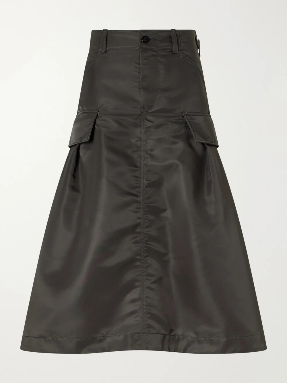 Sacai Cargo Pleated Shell-twill Midi Skirt in army green