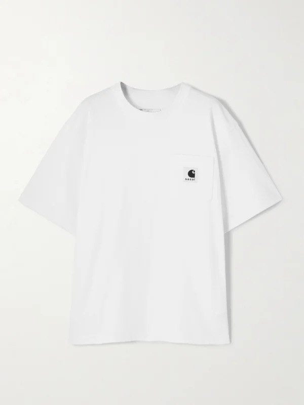 Sacai + Carhartt Wip Appliquéd Canvas-trimmed Cotton-jersey T-shirt