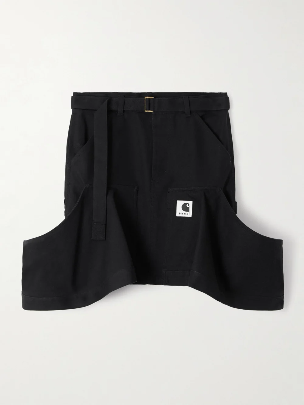 Sacai + Carhartt Wip Belted Draped Cotton-canvas Mini Skirt in black