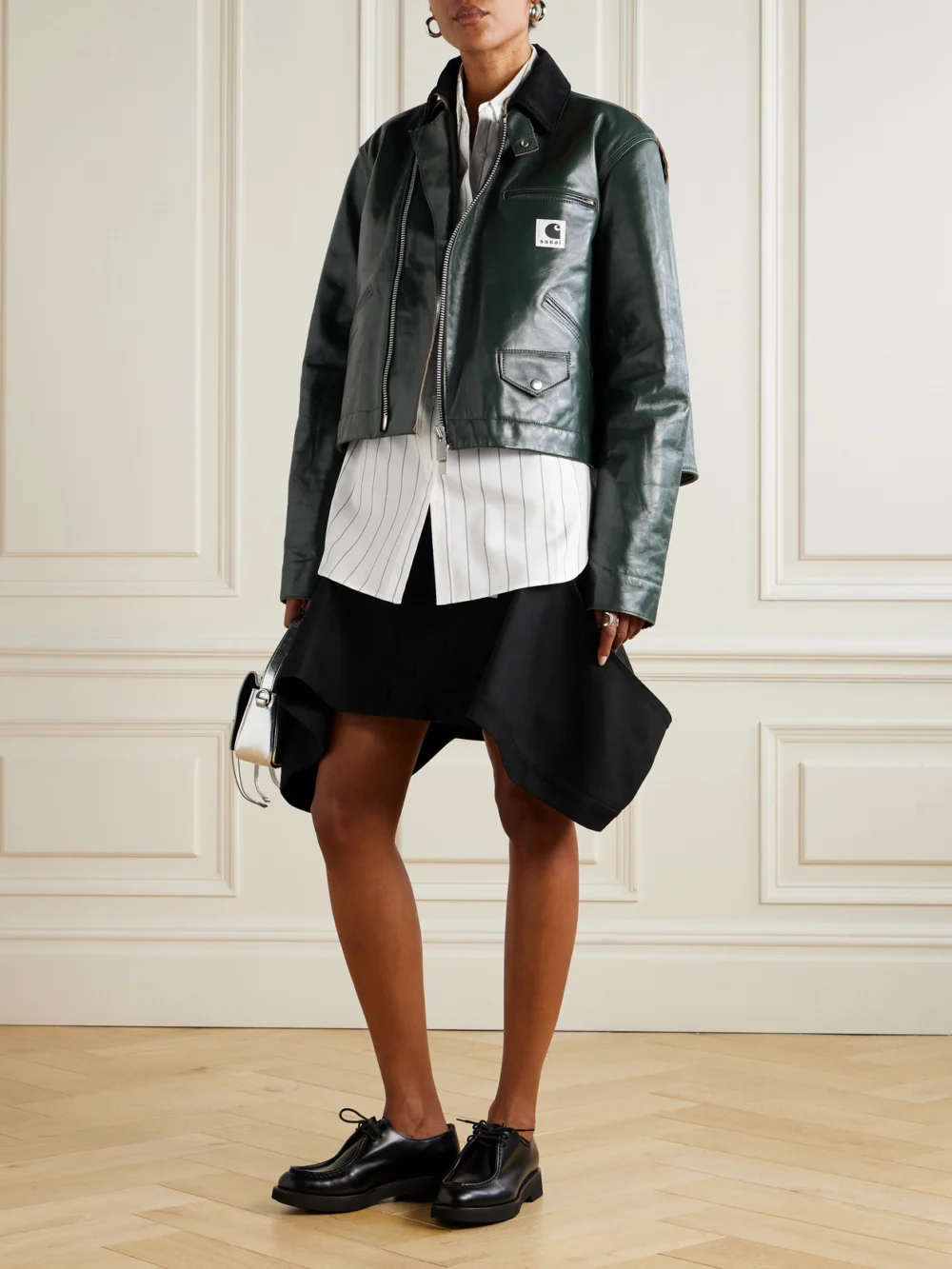 Sacai + Carhartt Wip Belted Draped Cotton-canvas Mini Skirt, worn by a model