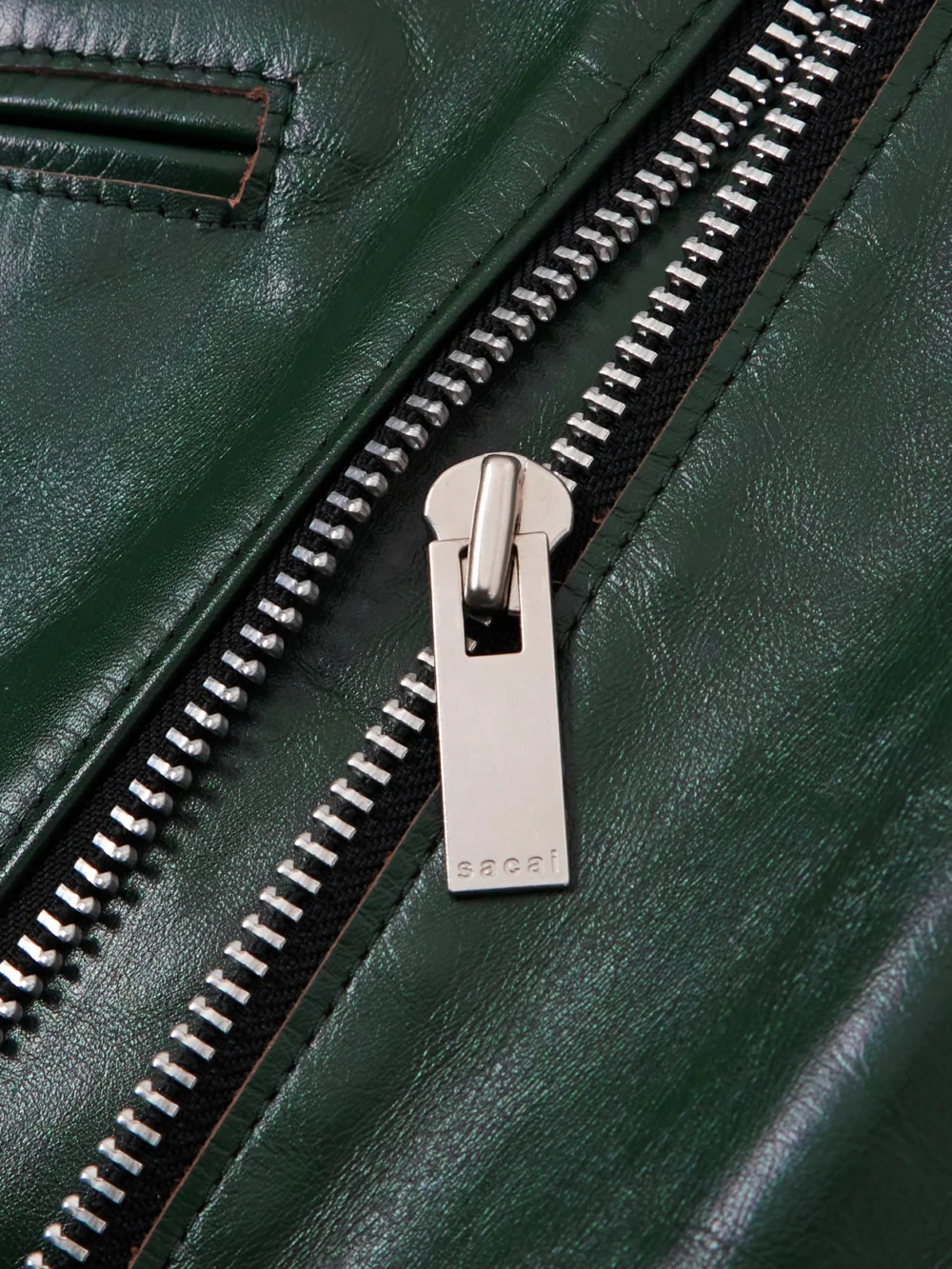 Close-up detail of the Sacai + Carhartt Wip Cotton Corduroy-trimmed Leather Biker Jacket