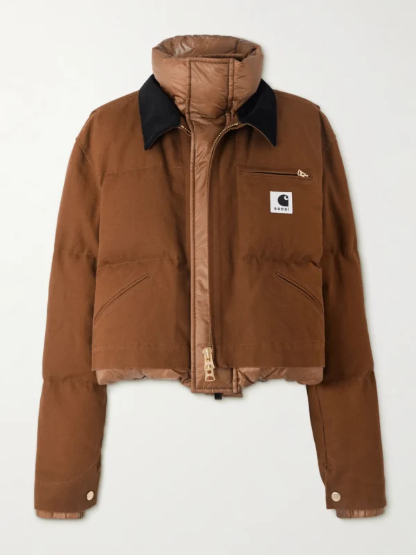 Sacai + Carhartt Wip Cropped Corduroy-trimmed Quilted Shell and Cotton-canvas Down Jacket
