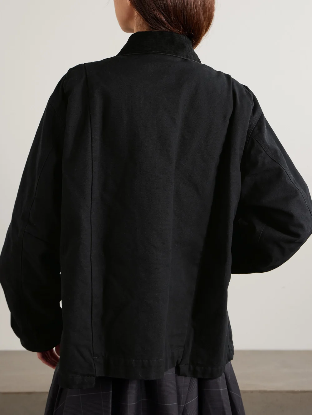 Back view of the Sacai + Carhartt Wip Duck Oversized Corduroy-trimmed Appliquéd Cotton-canvas Jacket