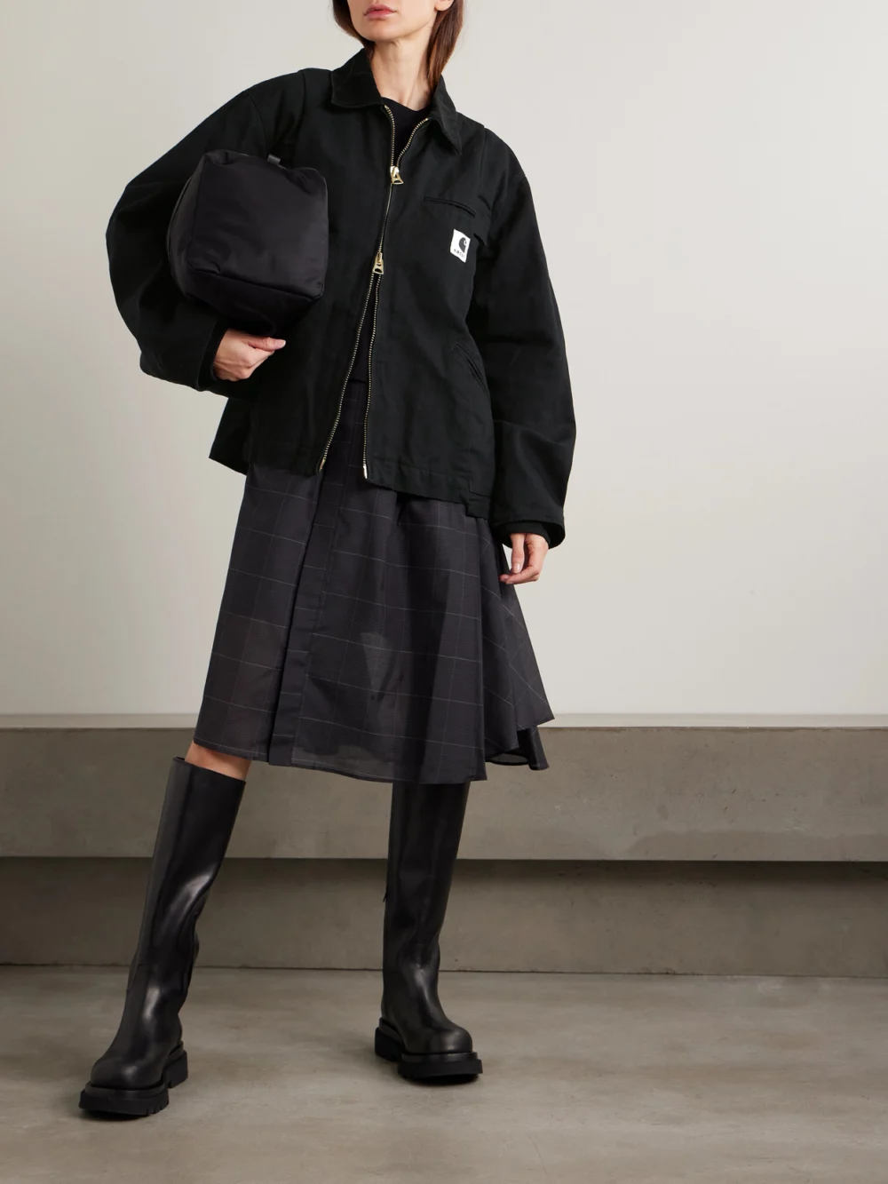 Sacai + Carhartt Wip Duck Oversized Corduroy-trimmed Appliquéd Cotton-canvas Jacket, worn by a model