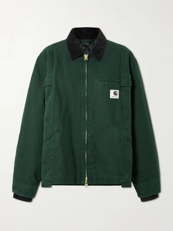 Sacai + Carhartt Wip Duck Oversized Corduroy-trimmed Appliquéd Cotton-canvas Jacket