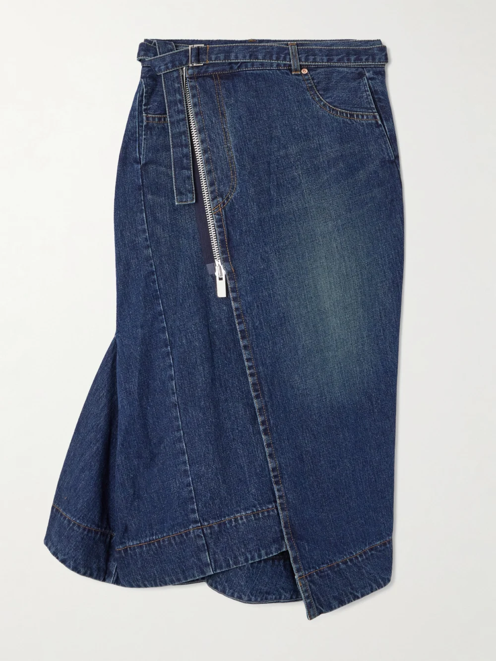 Sacai Denim Midi Skirt in mid denim