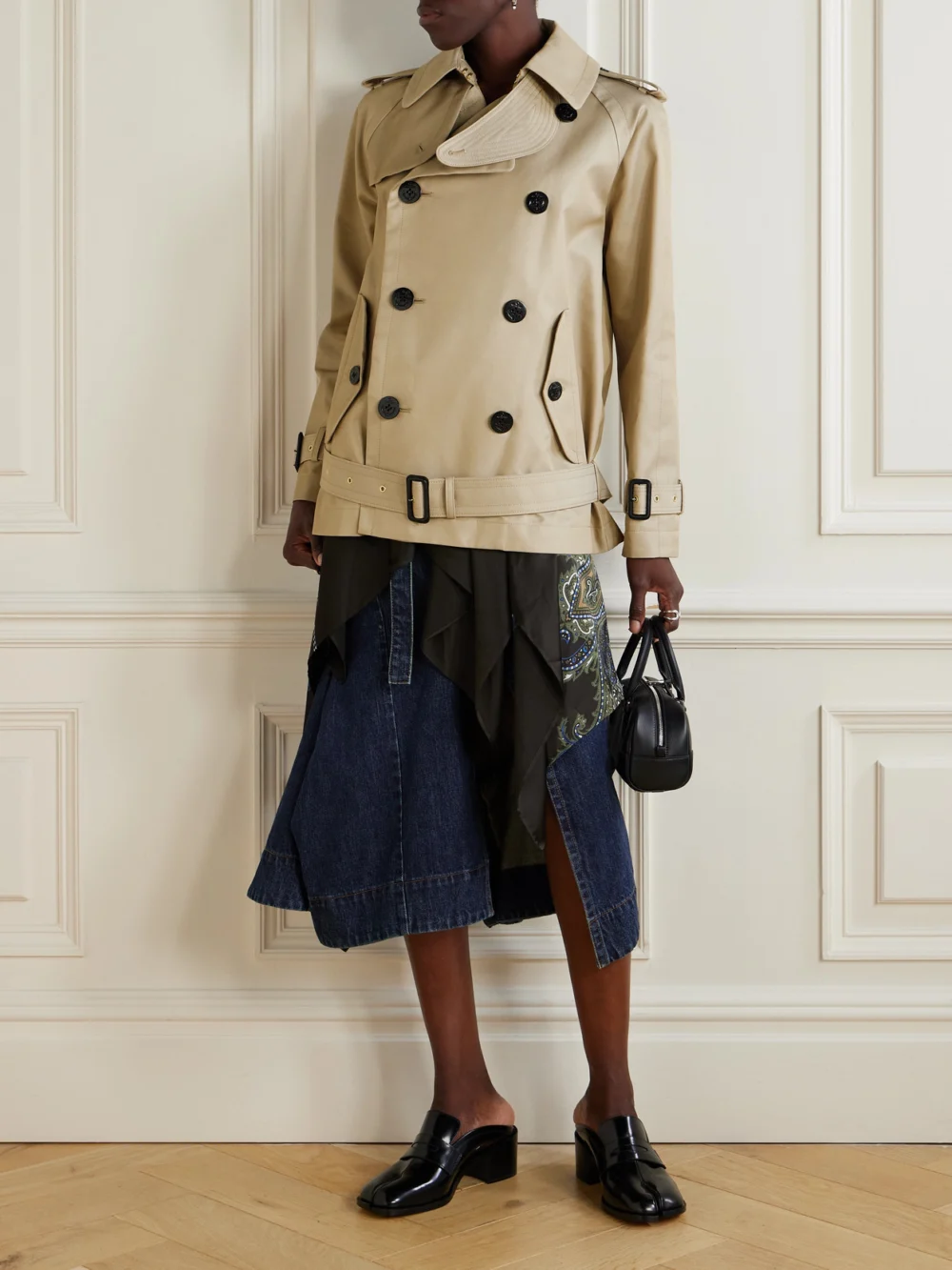 Sacai Denim Midi Skirt, worn by a model