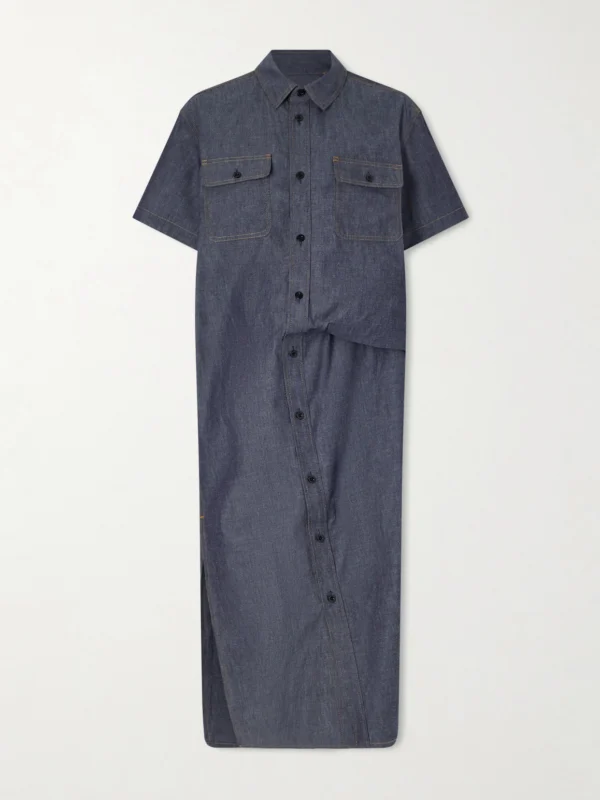 Sacai Gathered Denim Midi Dress